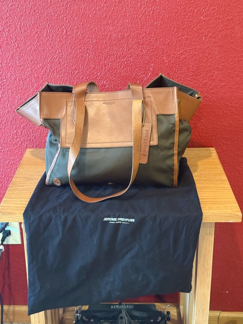 JÉRÔME DREYFUSS Leon Ranch Medium Tote In Nylon Khaki Green